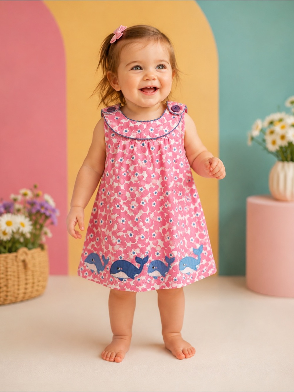 BABY BODEN Patchwork Whale Appliqué dress